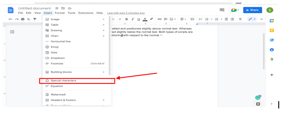 Steps to Insert Subscript or Superscript in Google Docs