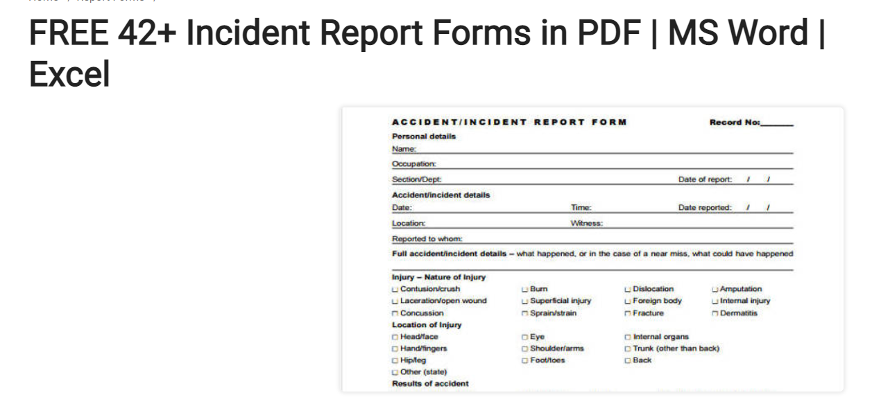 sample forms incident report