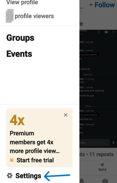 A screen showing the settings for groups and events.