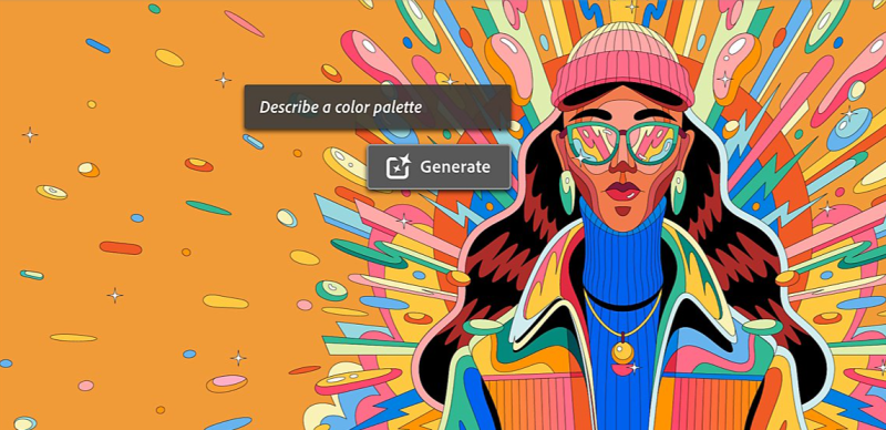 An illustration of a woman with sunglasses and a colorful background.