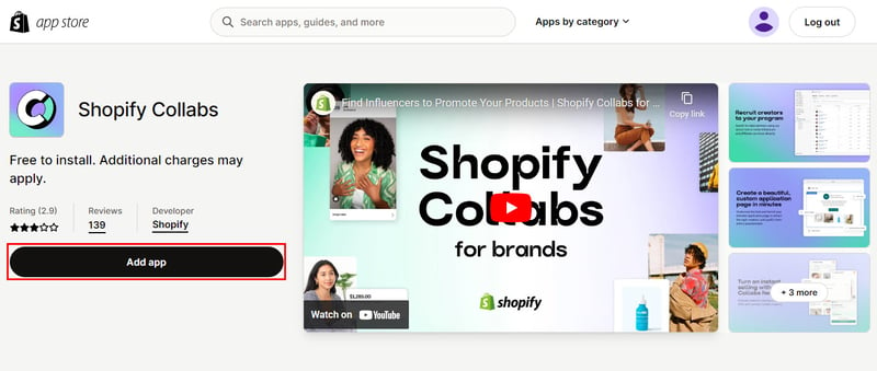 Add Shopify Collabs app