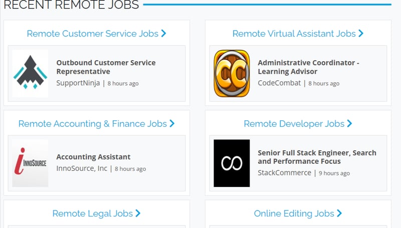 A screen shot of a remote job site called Remote.co