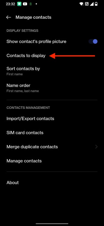 Contacts to display in android