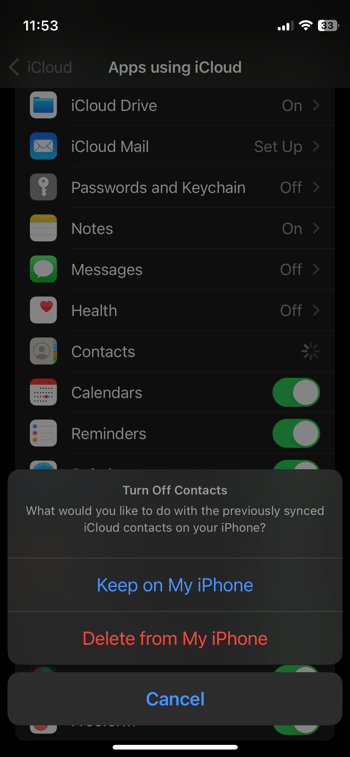 A screenshot of the iphone's settings for apps using cloud storage.