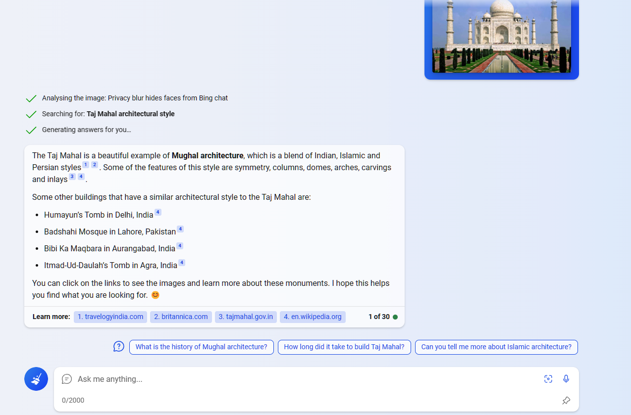 Bing-Chat-Visual-Search Result-for Taj Mahal