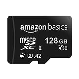 Amazon Basics microSDXC memory card with full-size adapter, A2, U3, read speed up to 100 MB/s, 128 GB, black