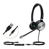 Yealink UH36 Professional Wired Headset - Telephone Headphones for Calls and Music, Noise Cancelling Headset with Mic for Computer PC Laptop（for Teams Optimized, Stereo,3.5mm Jack/USB Connection）