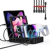 SooPii 6-Port PD Charging Station for Multiple Devices, 20W PD USB C Fast Charging for lPhone 14/13/12,6 Short Cables Included, 2 in 1 Holder,for Phones,Tablets and Others,Black