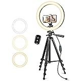 Upgraded 10” Ring Light with Stand and Phone Holder, Dimmable Led Phone Ringlight for Photography/Selfie/Video Recording/Makeup/Live Stream, Compatible with Phones, Webcams and Cameras
