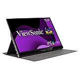 ViewSonic 15.6 Inch 1080p Portable Monitor with 2 Way Powered 60W USB C, IPS, Eye Care, Dual Speakers, Built in Stand with Cover (VG1655),Black