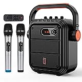 JYX 66BT Karaoke Machine with Two Wireless Microphones, Portable Bluetooth Speaker with Shoulder Strap, Studio Subwoofer Support TWS, Radio, AUX in, REC, Bass&Treble for Party/Meeting/Adults/Kids