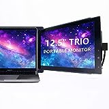 Trio Portable Monitor for Laptop, 12.5' Full HD IPS Display, for Dual Triple Laptop Monitor Screen, Dual-Side Sliding, USB A/Type-C Plug and Play Monitor for 13”-17” Laptops(1x 12.5 Monitor)