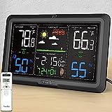 Proud Bird Weather Station, Lifetime Weather Stations & Sensors Warranty, Colorful Large Display Weather Stations with Atomic Clock, Wireless Indoor Outdoor Thermometer for Home, Black