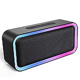 Kunodi Bluetooth Speaker, Bluetooth 5.0 Wireless Portable Speaker with 10W Stereo Sound, Party Speakers with RGB Ambient Light, 18 Hours Playtime, IPX5 Waterproof Outdoor Speakers, Travel (Black