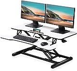 FITUEYES Standing Desk Converter 36”/90cm Wide Height Adjustable White Sit to Stand Up Desk Tabletop Workstation with Wide Keybroad Tray SD309103WW
