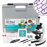 AmScope 120X-1200X 52-pcs Kids Beginner Microscope STEM Kit with Metal Body Microscope, Plastic Slides, LED Light and Carrying Box (M30-ABS-KT2-W),White