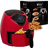 Deco Chef 3.7 QT Personal Digital Air Fryer, 7 One-Touch Cooking Programs, Time and Temperature Controls, Dual Non-Stick Baskets, 1300W, Red