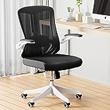 balmstar Office Chair, Ergonomic Desk Chair Home Office Desk Chairs, Breathable Mid-Back Comfortable Mesh Computer Chair with PU Silent Wheels, Flip-up Armrests, Tilt Function, Lumbar Support (Black)