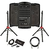 Fender Passport Venue S2 Portable PA System Bundle with Compact Speaker Stands, Microphone, Mic Stand Clip, XLR Cable, and Instrument Cable