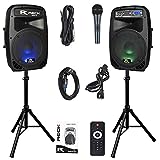 RECK DC 12 Portable 12-Inch 1000 Watts 2-Way Powered Dj/PA Speaker System Combo Set with Bluetooth/USB/SD Card Reader/FM Radio/Remote Control/Speaker Stand/Wired mic