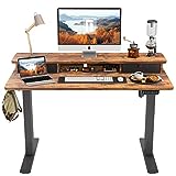FEZIBO Height Adjustable Electric Standing desk with Double Drawer, 48 x 24 Inch Table with Storage Shelf, Sit Stand Desk with Splice Board, Black Frame/Rustic Brown Top, 48 inch