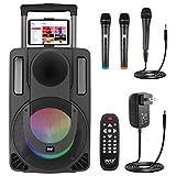 10’’ Portable PA Speaker System - Wireless BT Streaming PA & Karaoke Party Audio Speaker, Two Wireless Mic, Wired Microphone, Tablet Stand, Flashing Party Lights, MP3/USB//FM Radio - PHPWA10TB