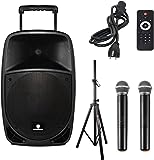 PRORECK Freedom 15 Portable 15-Inch 800 Watt 2-Way Rechargeable Powered Dj/PA Speaker System with Bluetooth/USB/SD Card Reader/FM Radio/Remote Control/Wireless Microphones/Speaker Stand