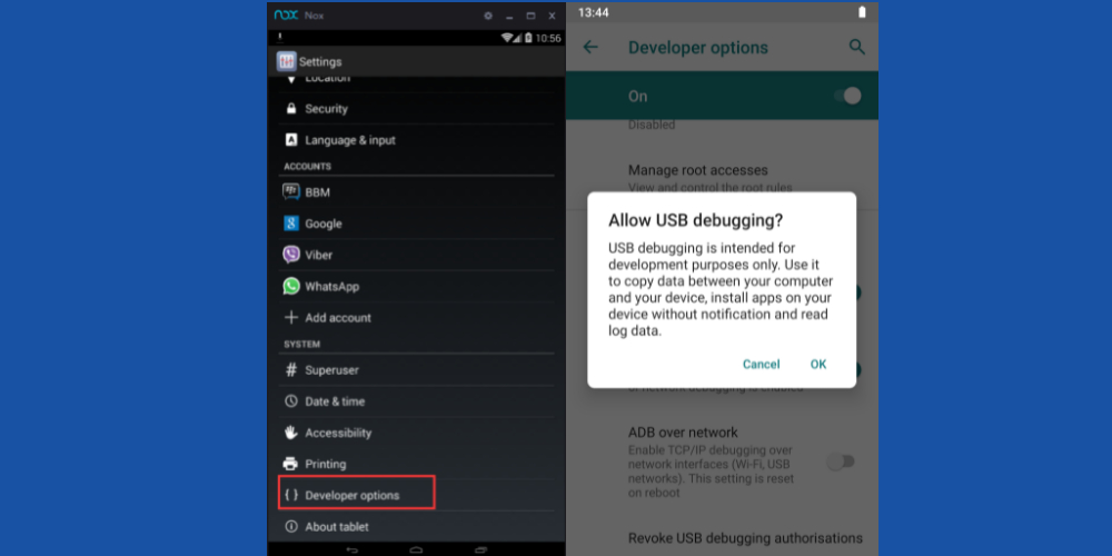 A view of the developer options in Android