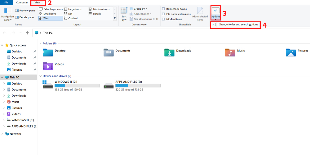 Accessing Folder Options from File Explorer