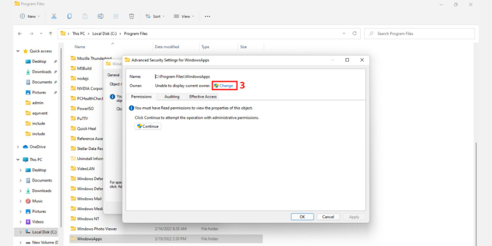 Advanced Security Settings for WindowsApps