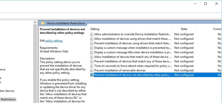 Policy settings option 