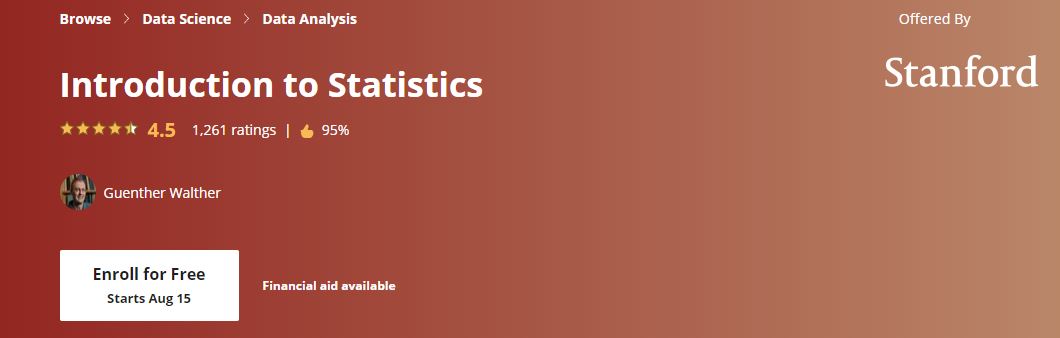 Free statistics for data science course from Coursera