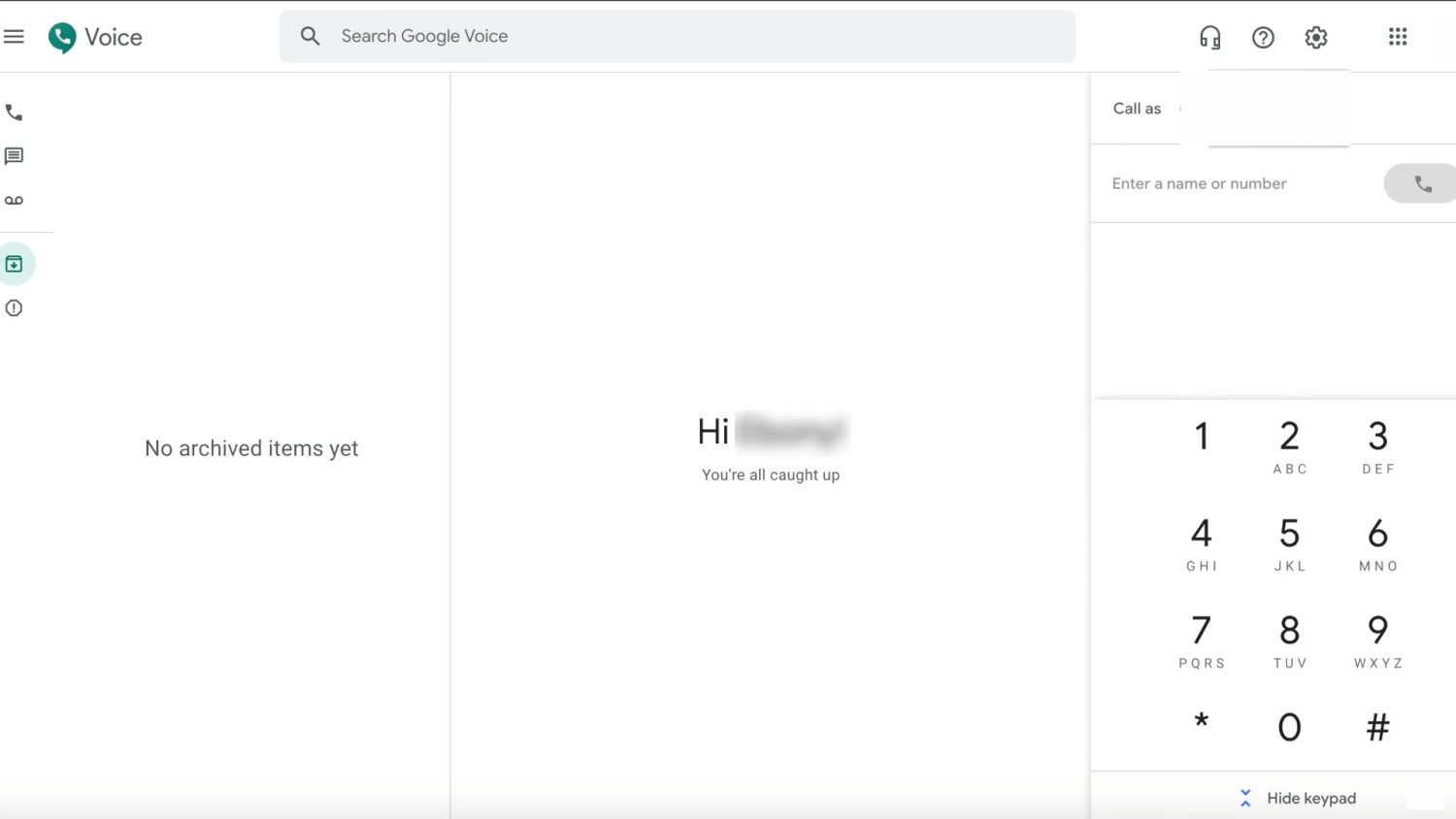 Google Voice for personal use interface