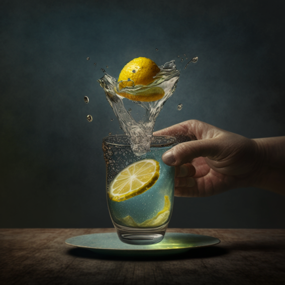 MidJourney-A_Glass_of_water_on_a_table_with_a_lemon_being_squeezed-by-hand-1