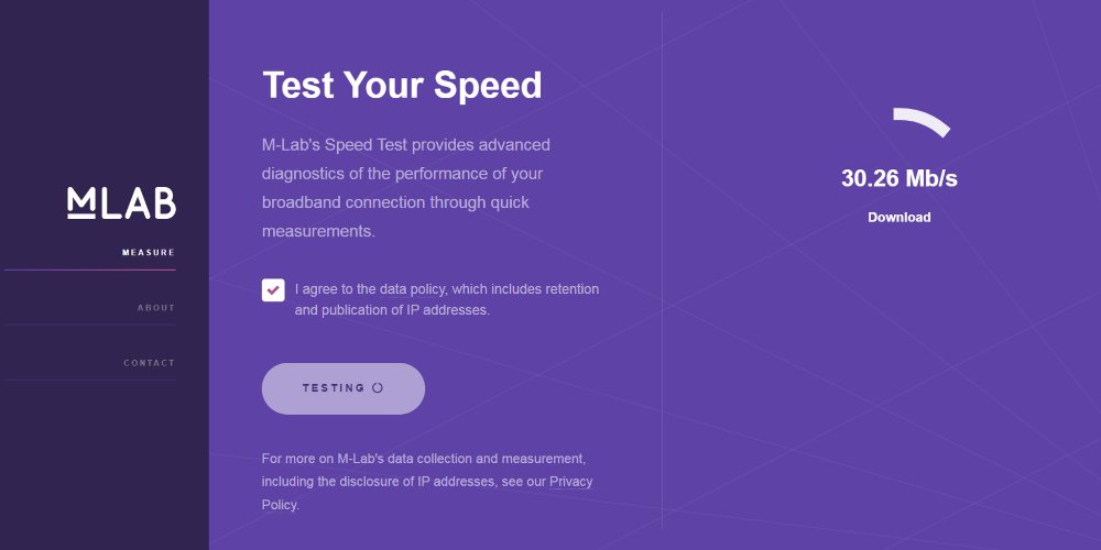 Online speed test from M-Lab
