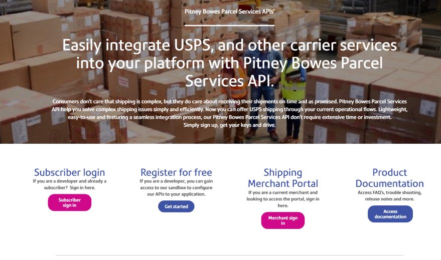 The Pitney Bowes Shipping API website view