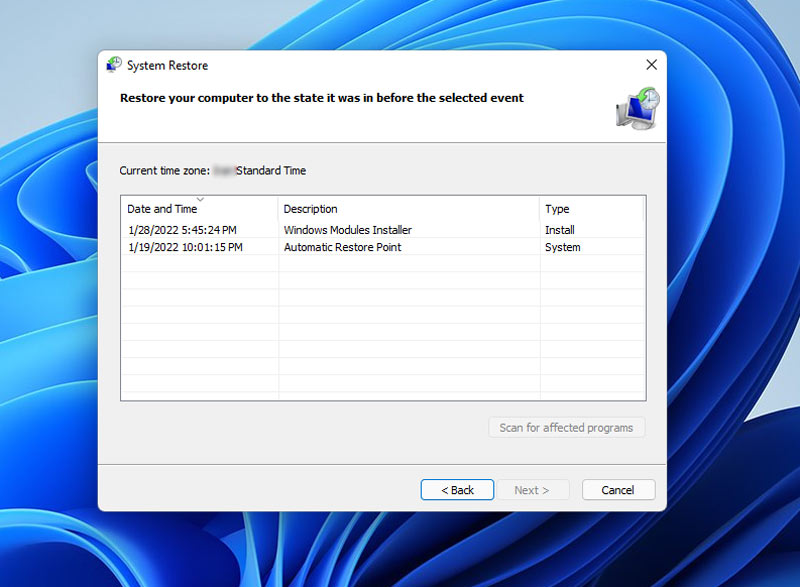 Restore settings using System Restore to fix DS4Windows not working