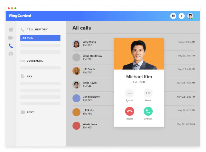RingCentral preview of calls