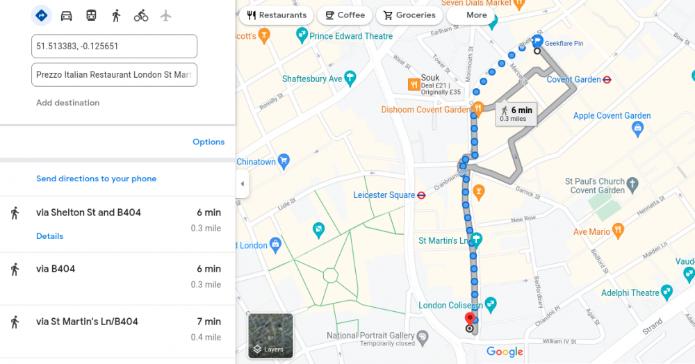 find directions with the dropped pin on Google Maps