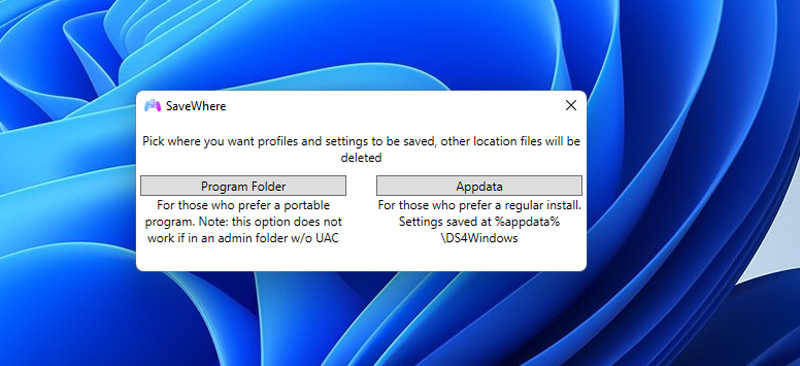 Select Appdata in the DS4Windows Installation Wizard