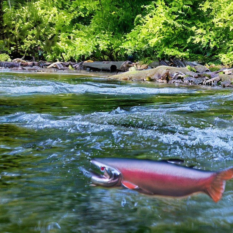 Stable-Diffusion-Salmon-in-a-river-with-lush-green-trees-in-the-background-1