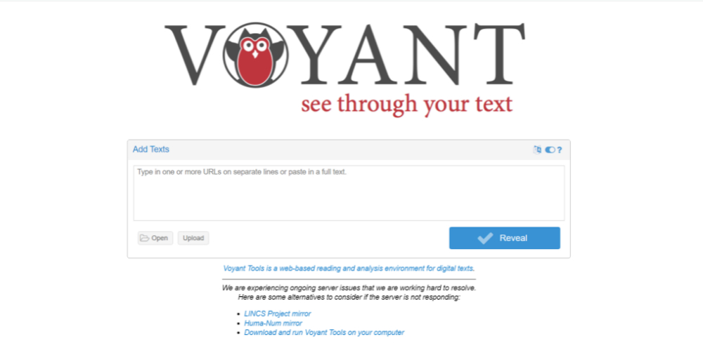 Text analysis tool Voyant Tools