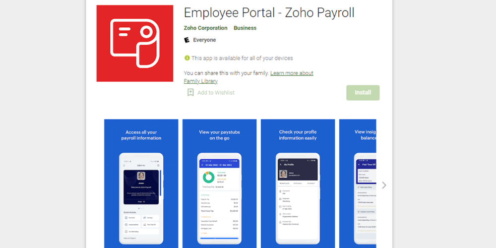 Zoho Payroll mobile app