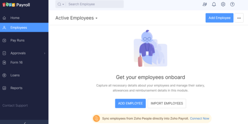 Zoho Payroll app employee screen