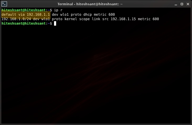 router IP address on Linux terminal