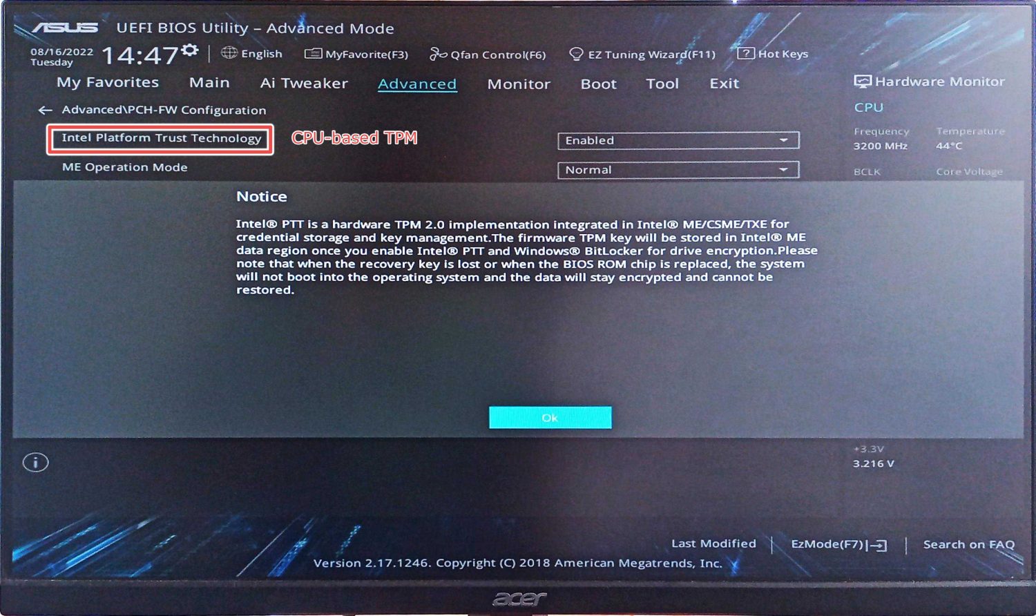 Enable TPM from BIOS