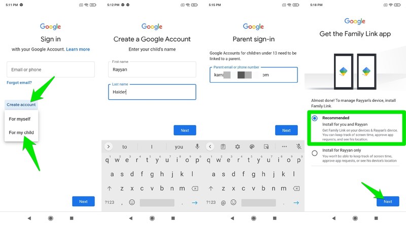 Create your child's Google account