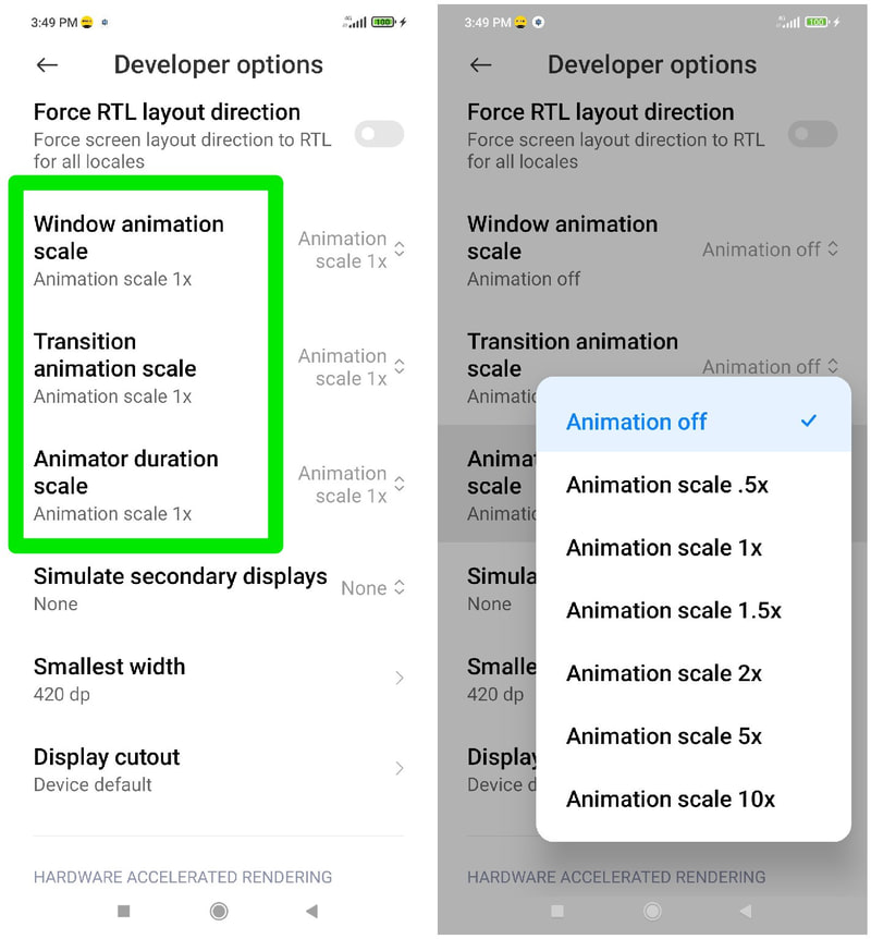 Disable animations on Android