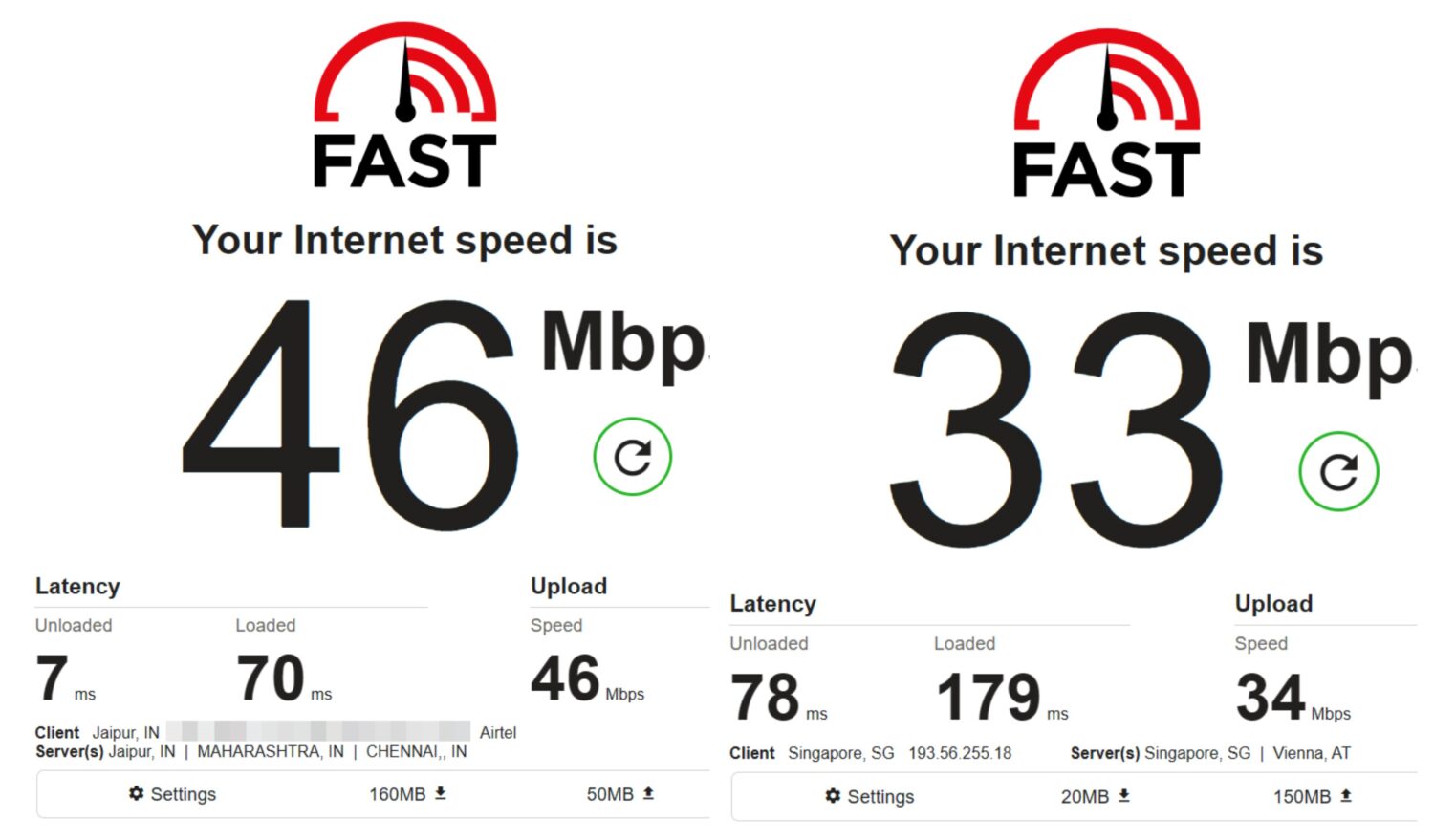 fast.com speed test
