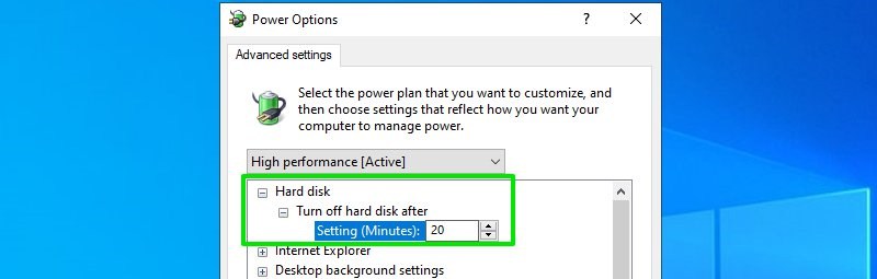 Select hard disk turn off time
